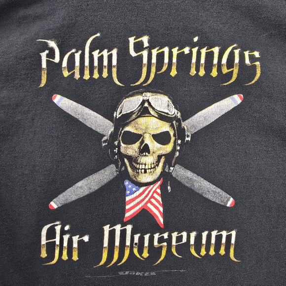Palm Springs Air Museum Shirt Mens Medium Black Vintage Skull Grunge - Picture 2 of 8